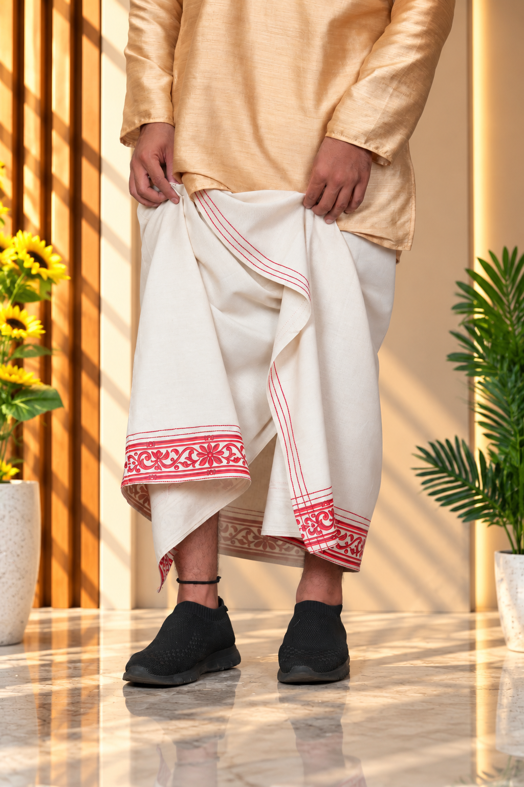 Royal Red Border Ivory Pajama Lungi
