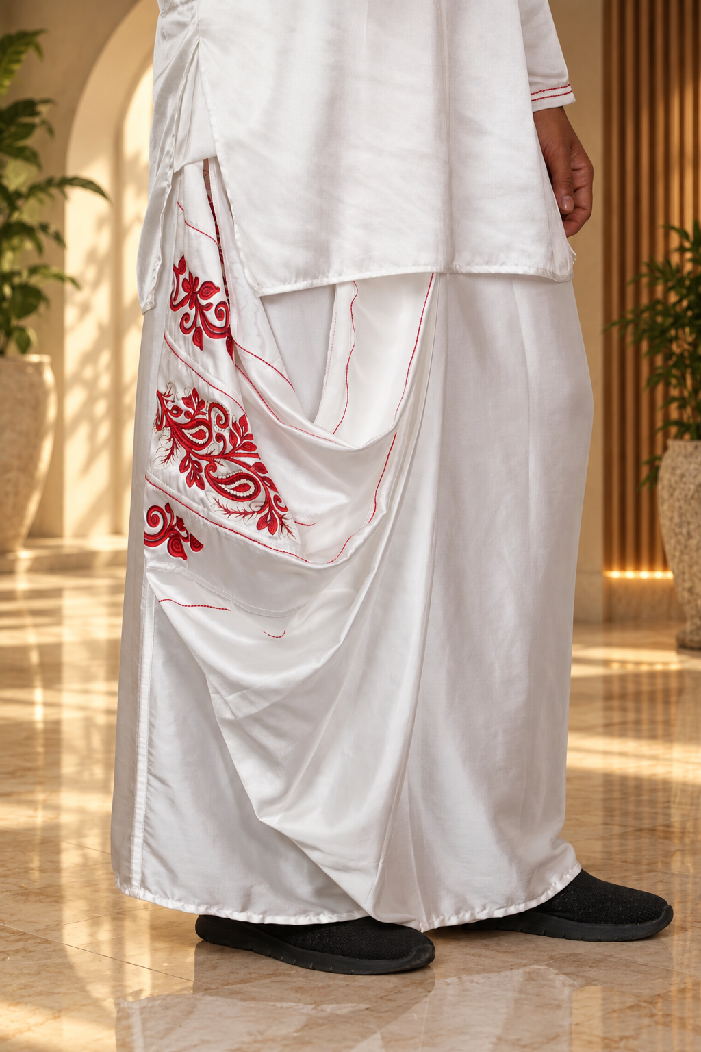 Men White Colour  Pajamalungi with Emb look DTF Sticker