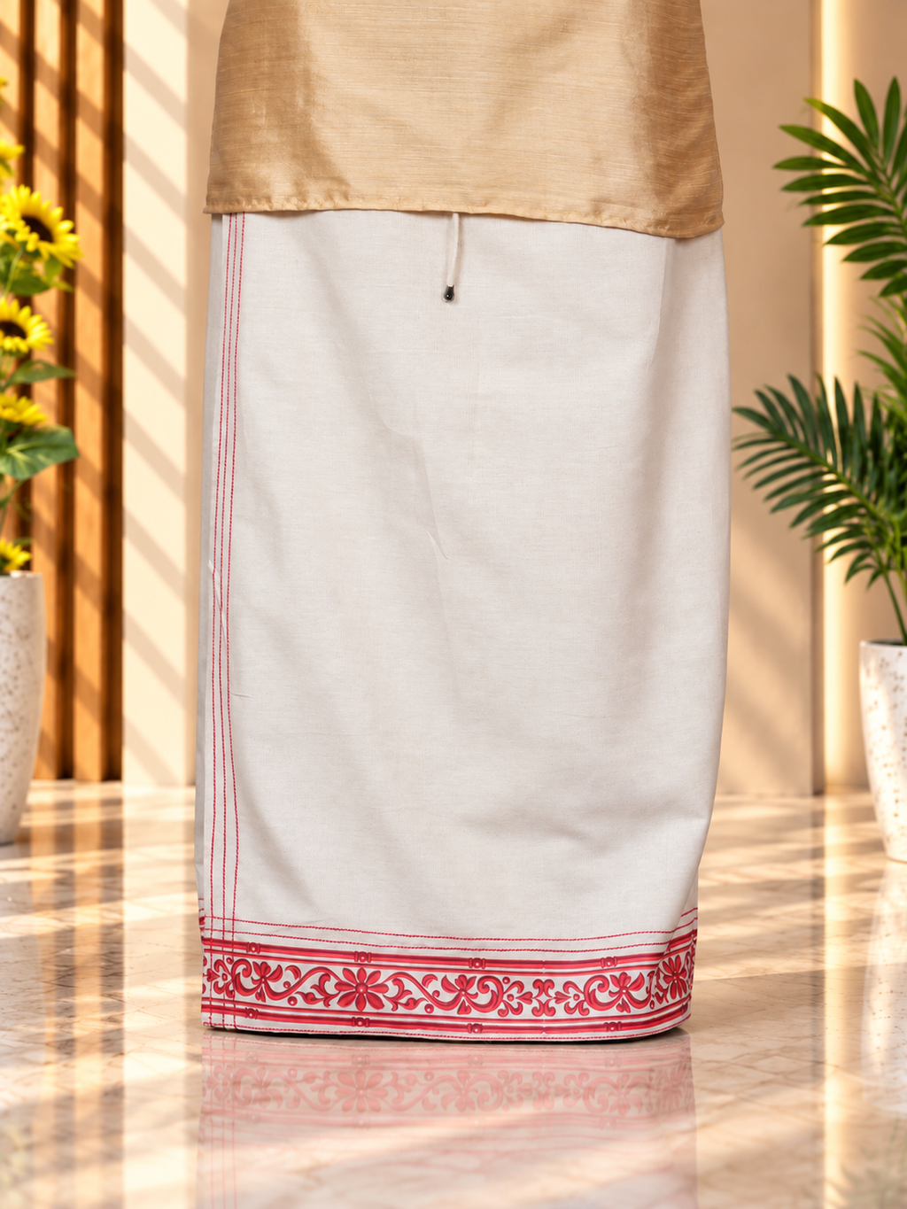 Royal Red Border Ivory Pajama Lungi