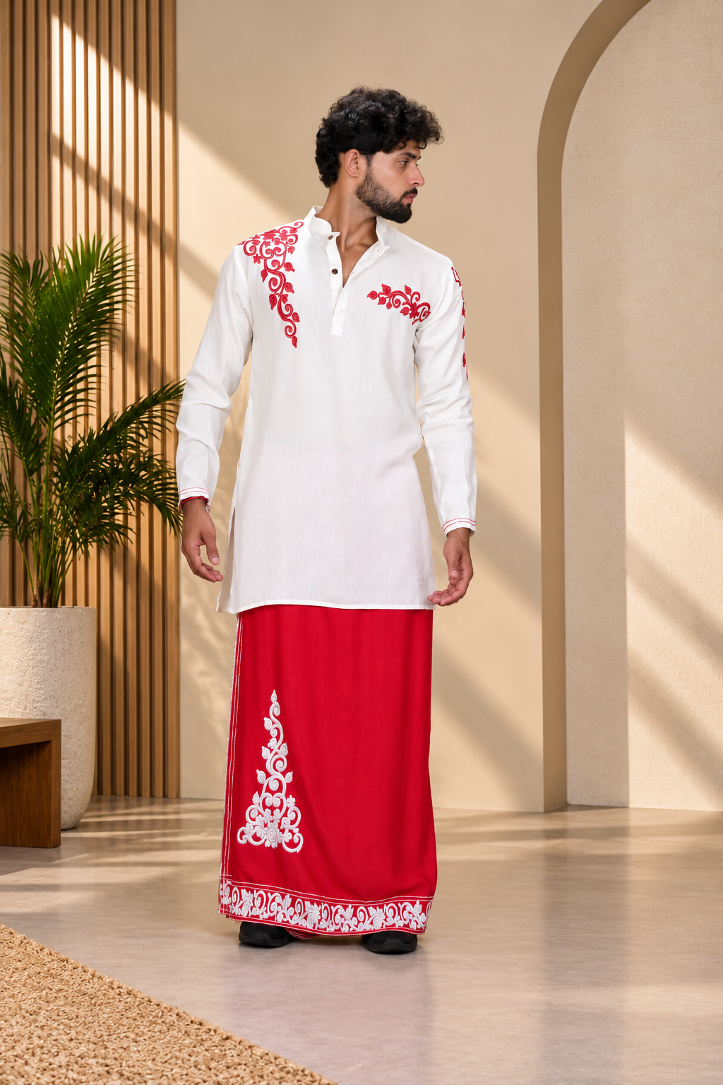 Men Ivory Colour Rayon Kurta with Emb look DTF Sticker