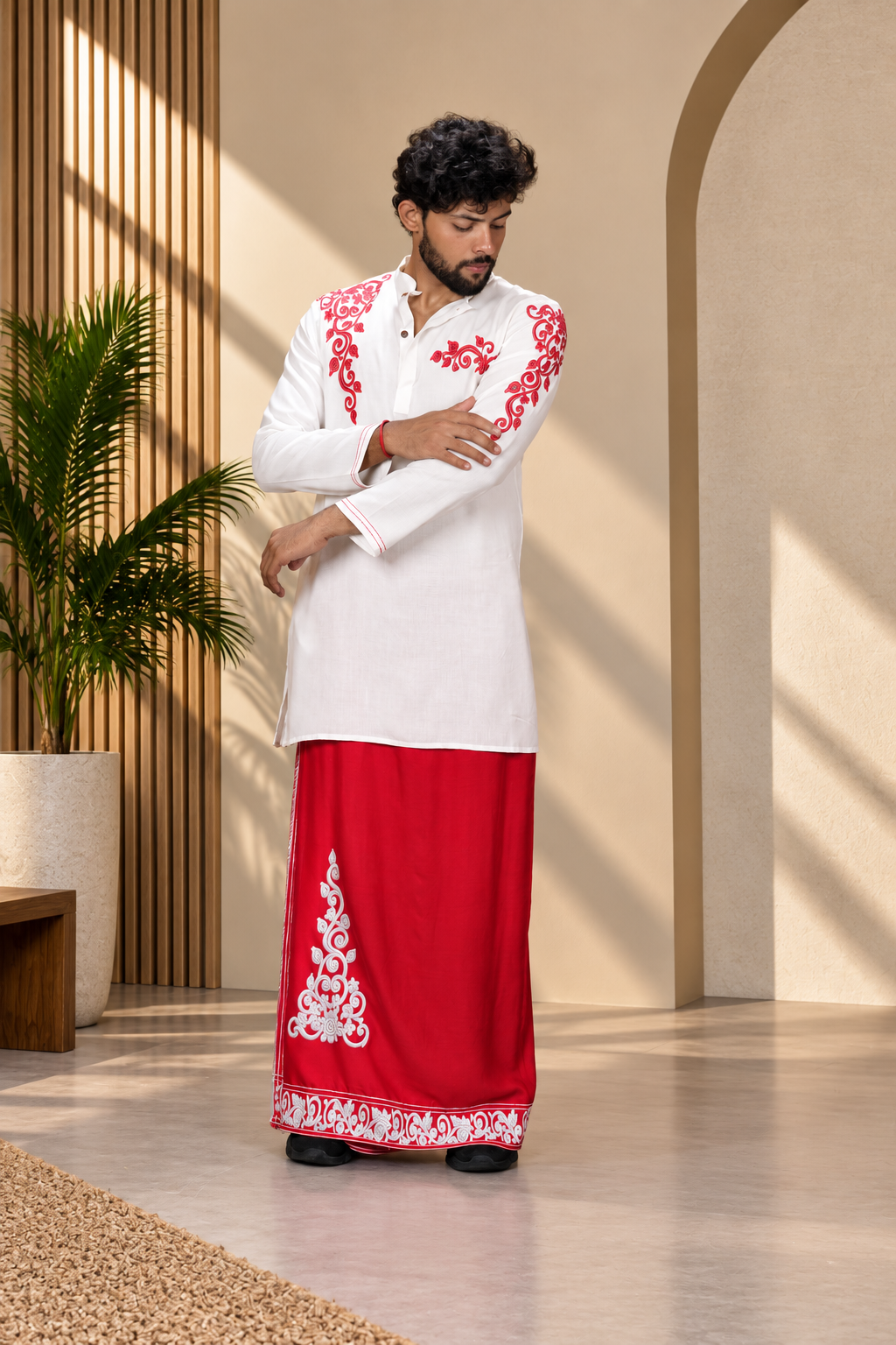 Men Ivory Colour Rayon Kurta with Emb look DTF Sticker