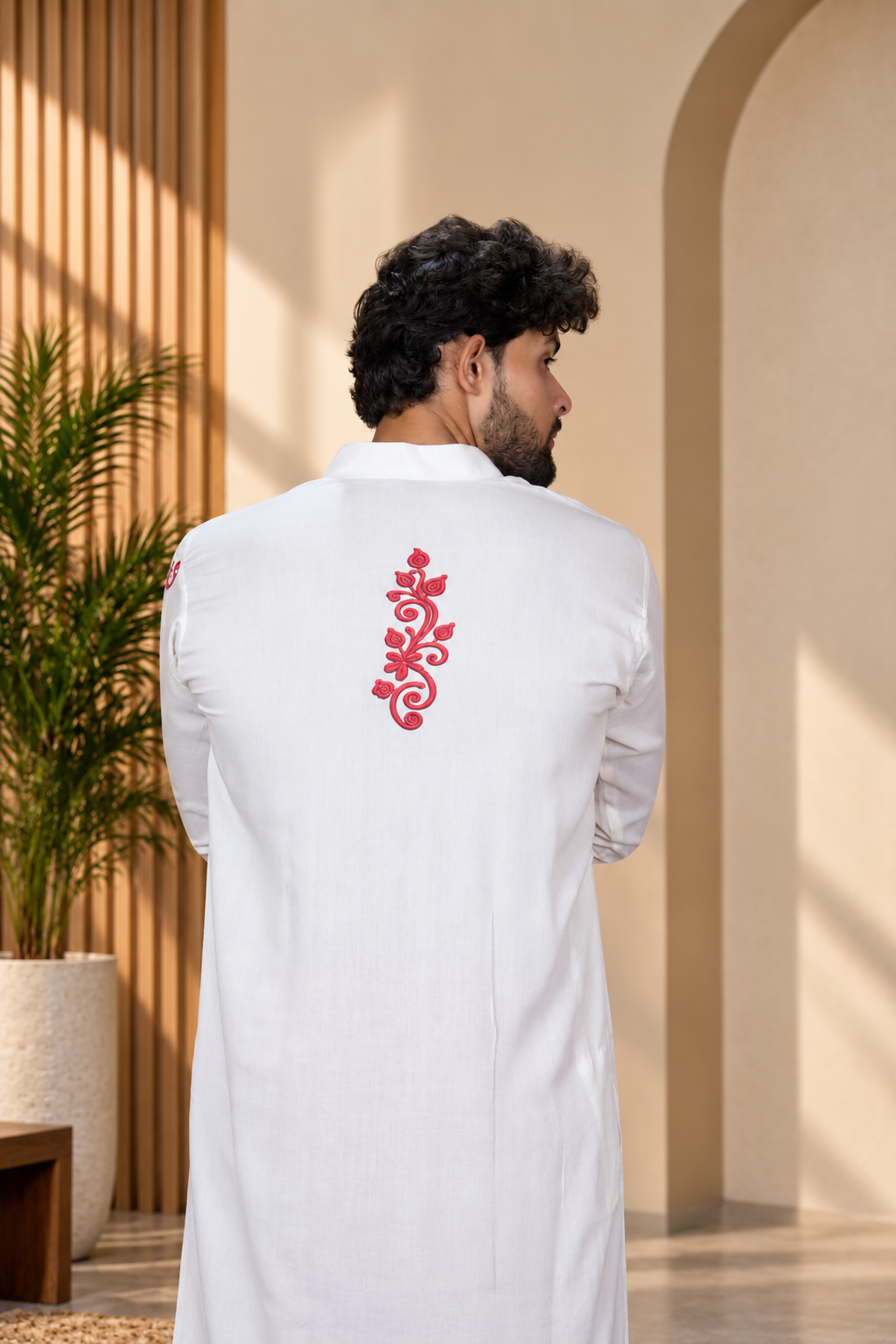 Men Ivory Colour Rayon Kurta with Emb look DTF Sticker
