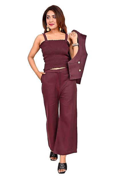 Wine Striped Sleeveless Co-Ord Set