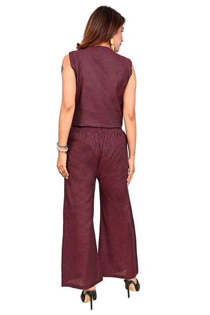 Wine Striped Sleeveless Co-Ord Set