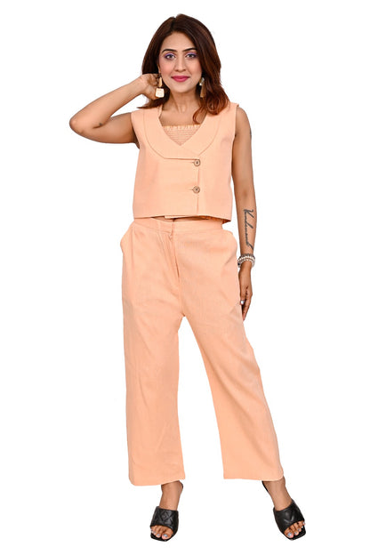 Peach Striped Sleeveless Co-Ord Set