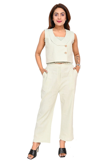 Off-White  Striped Sleeveless Co-Ord Set