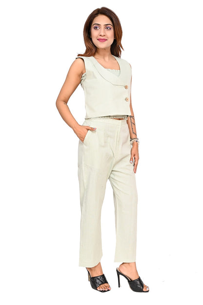 Off-White  Striped Sleeveless Co-Ord Set