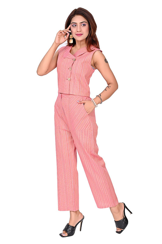 Pink Striped Sleeveless Co-Ord Set