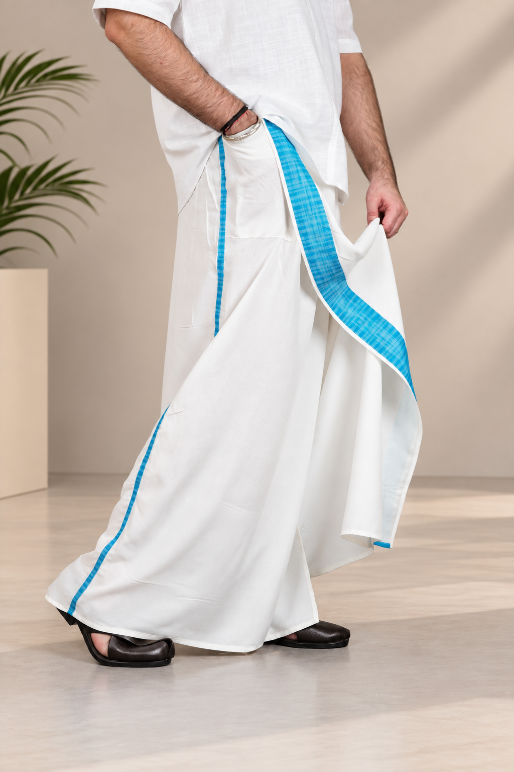 Men White Colour Indigo Stripe PajamaLungi