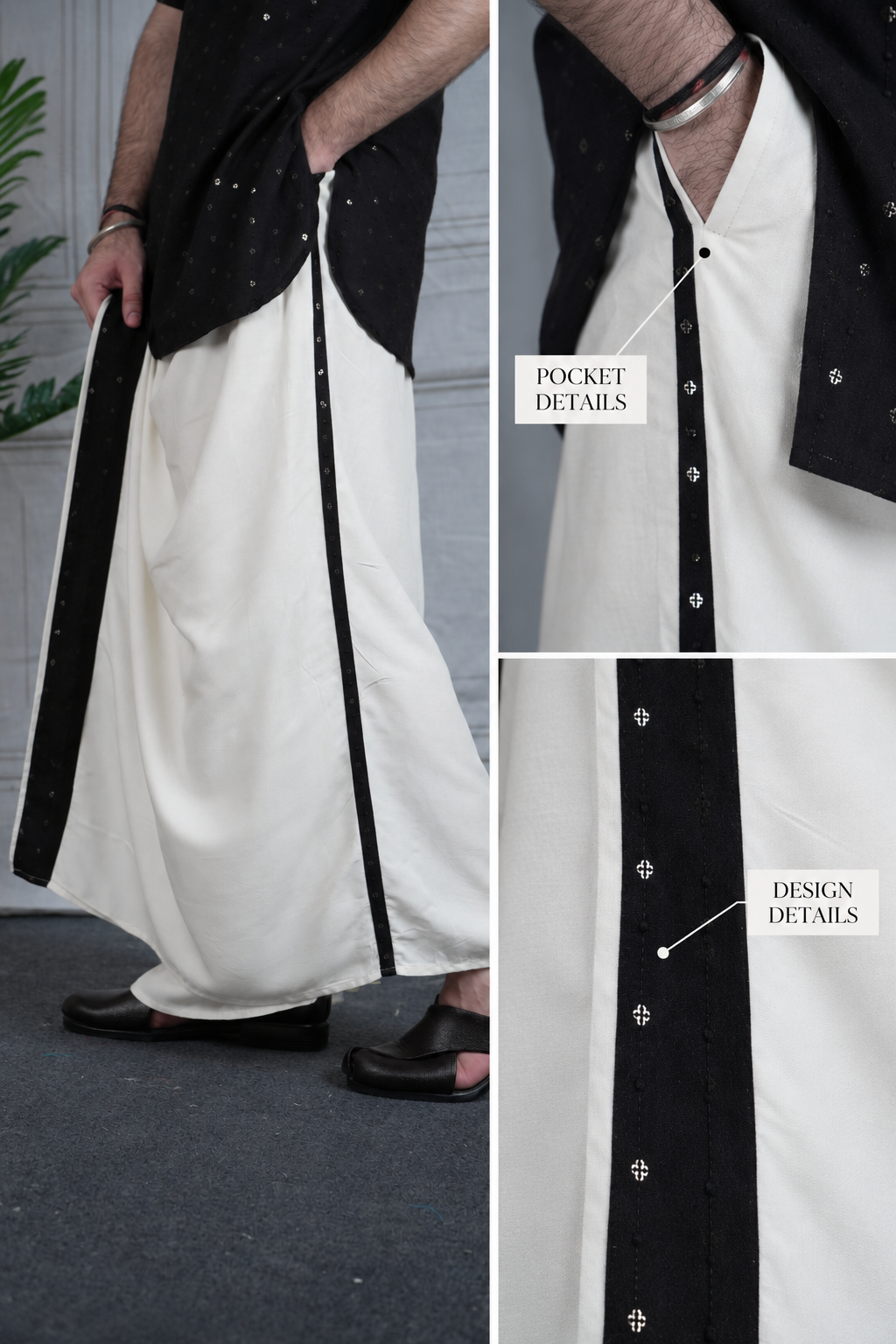 Men White colour with black Contrast Motif stripe  PajamaLungi