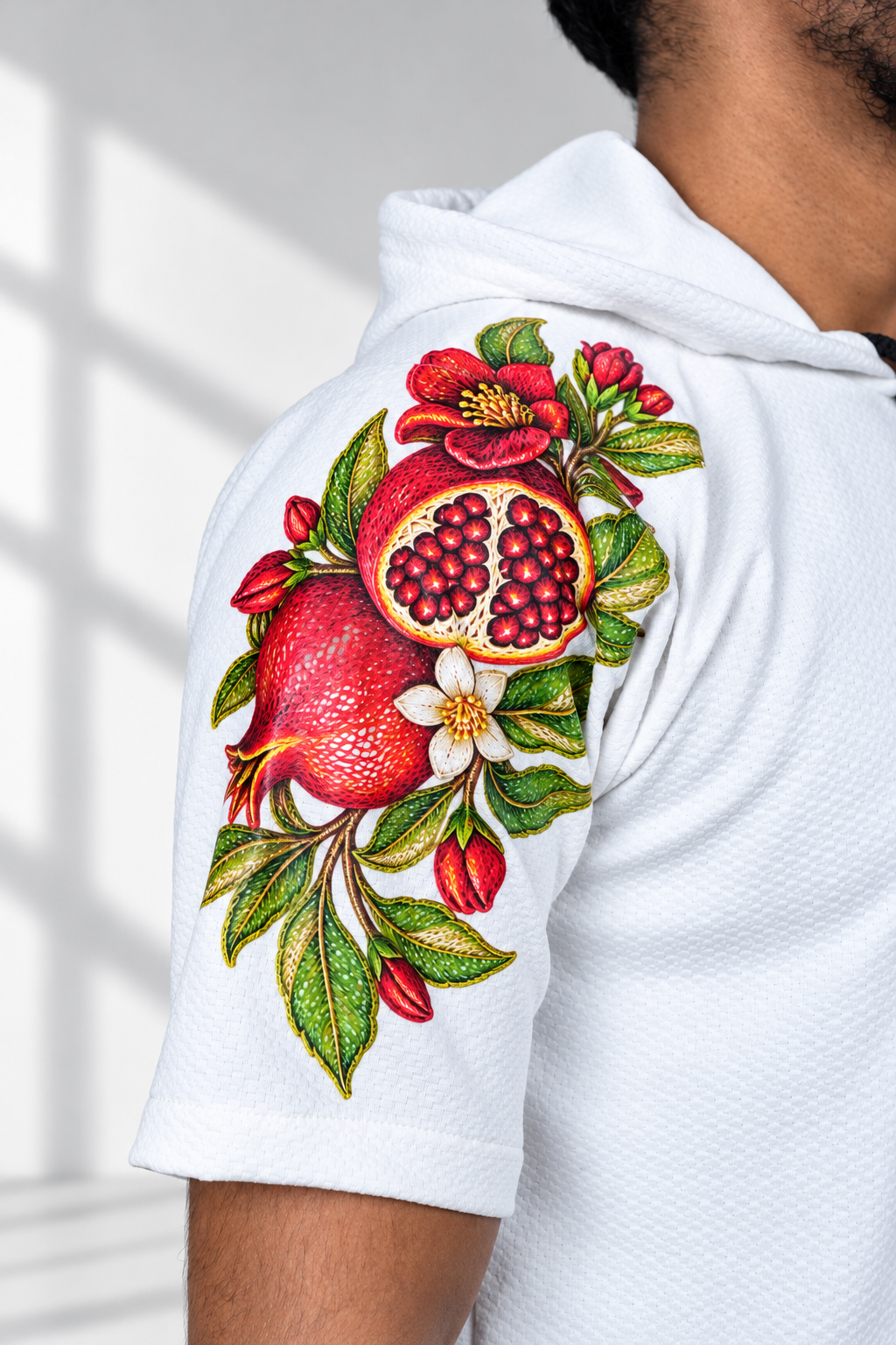 Men’s White Pomegranate Graphic Print Hoodie