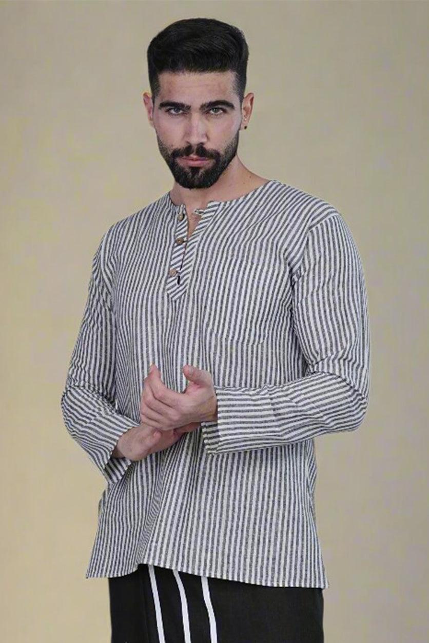 Stripe Black Kurta - Nirmal Online