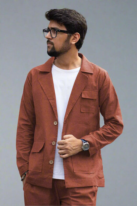 Rust Brown Cotton Blazer