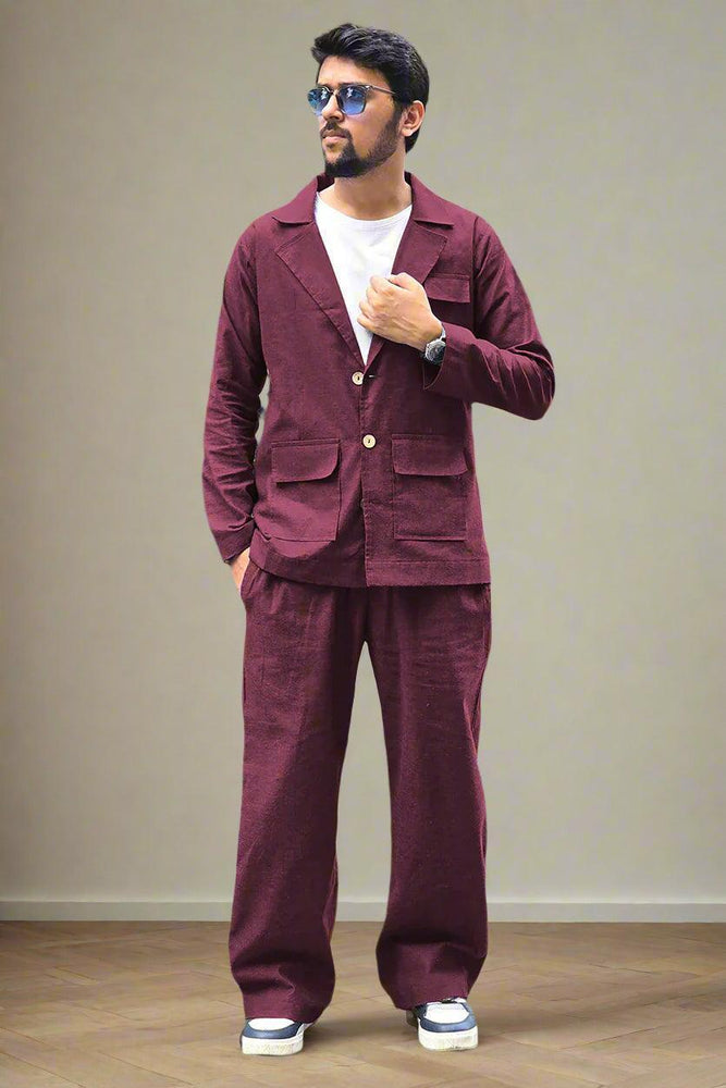 Wine Cotton Blazer