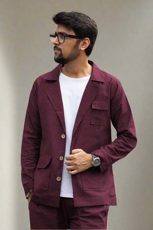 Wine Cotton Blazer