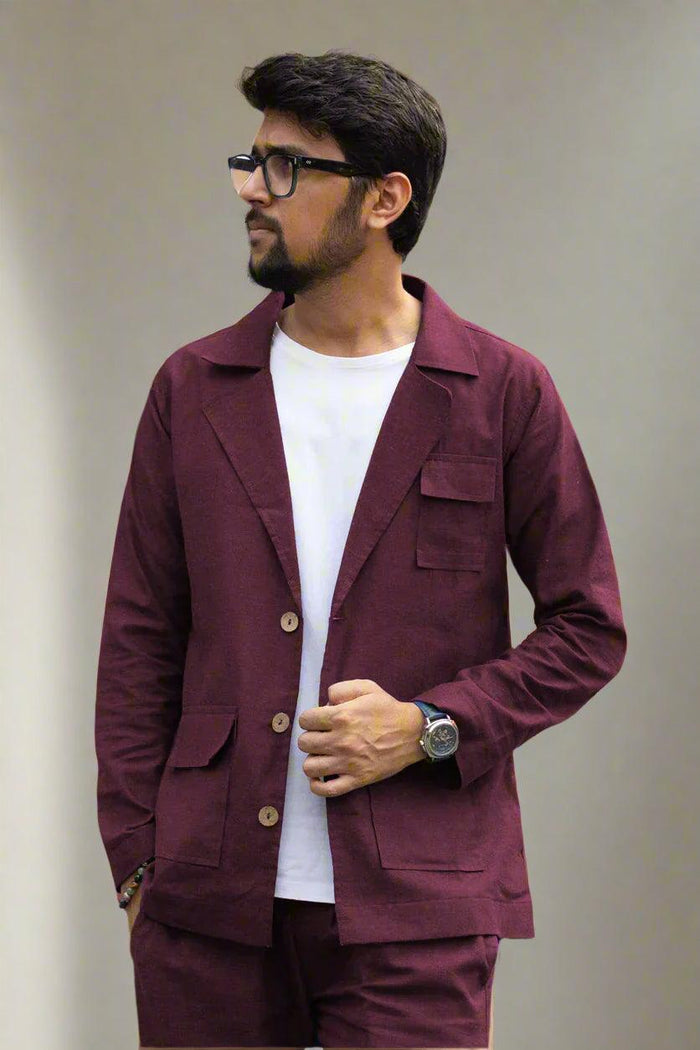 Wine Cotton Blazer - Nirmal Online