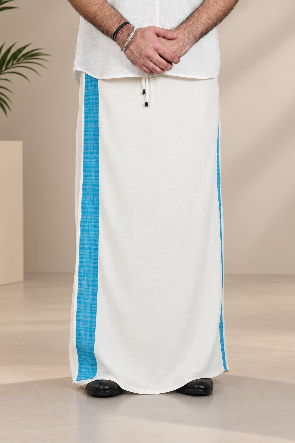 Men White Colour Indigo Stripe PajamaLungi