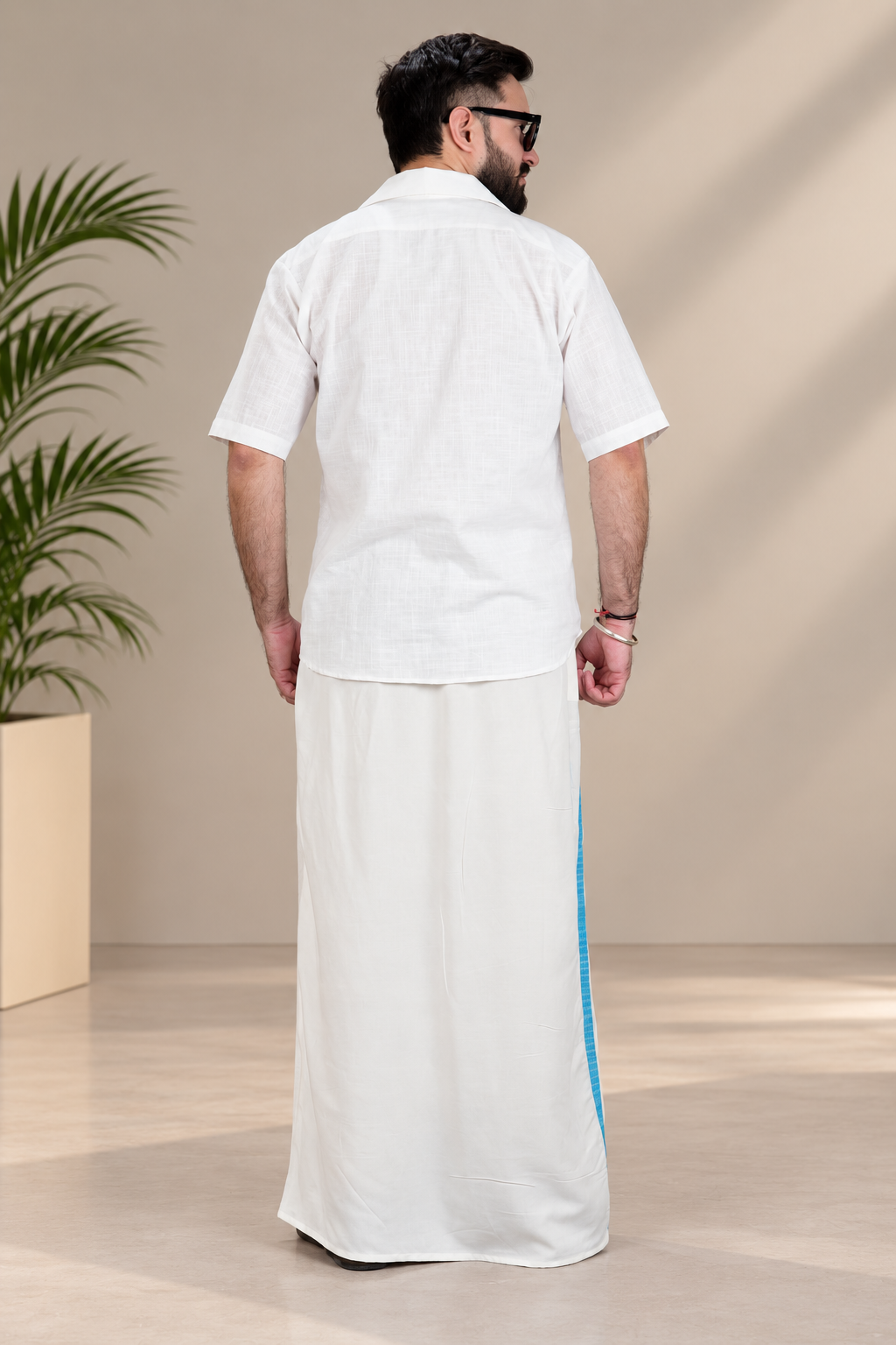 Men White Colour Indigo Stripe PajamaLungi
