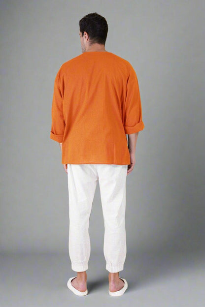 Orange Off Shoulder Loose Cotton Kurta