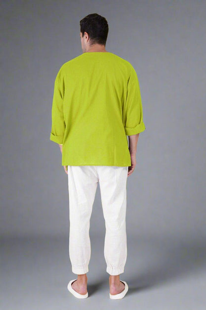 Lemon Green Off Shoulder Loose Cotton Kurta