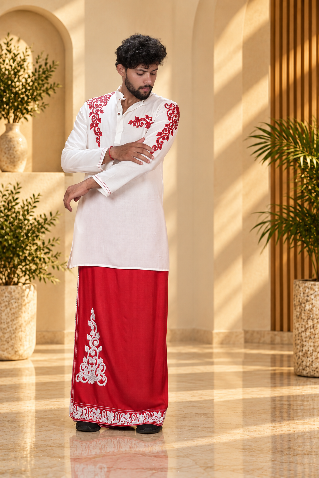 Men Ivory Colour Rayon Kurta with Emb look DTF Sticker