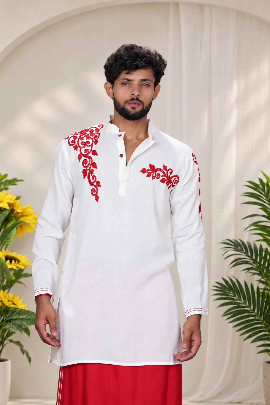 Men Ivory Colour Rayon Kurta with Emb look DTF Sticker