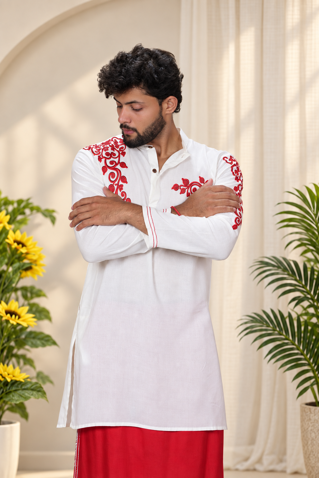 Men Ivory Colour Rayon Kurta with Emb look DTF Sticker