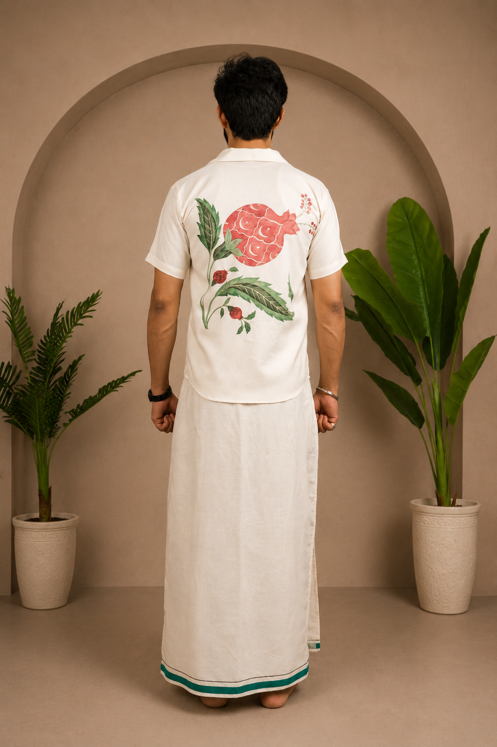 Back outfit view of pomegranate heritage lungi