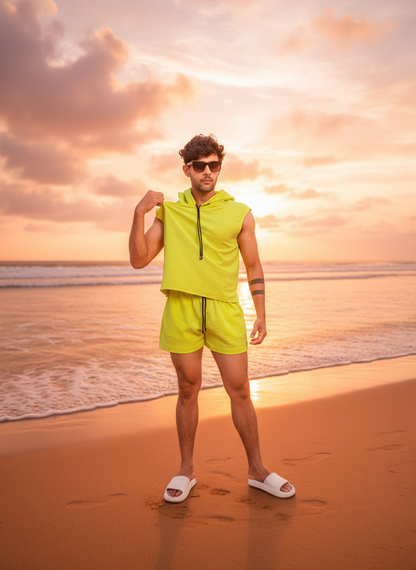 Cotton Sleeveless hooded Cord Beach Set for Men