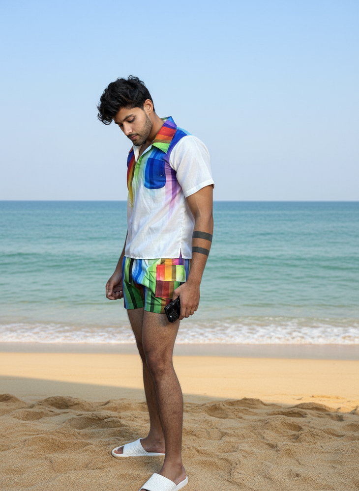 
                      
                        Rainbow Striped Co-ord Beach Set for Men
                      
                    
