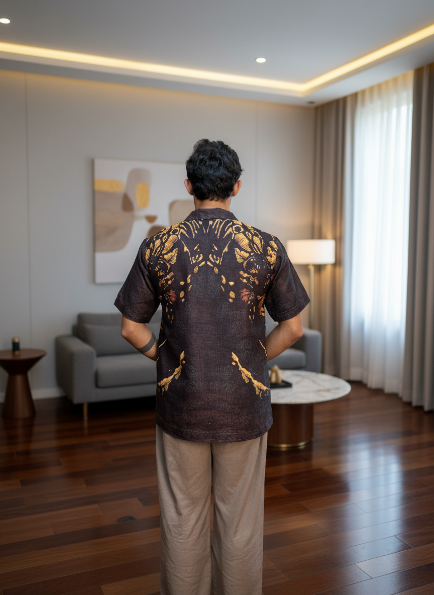 Dark coffee color lion face print kurta for men's