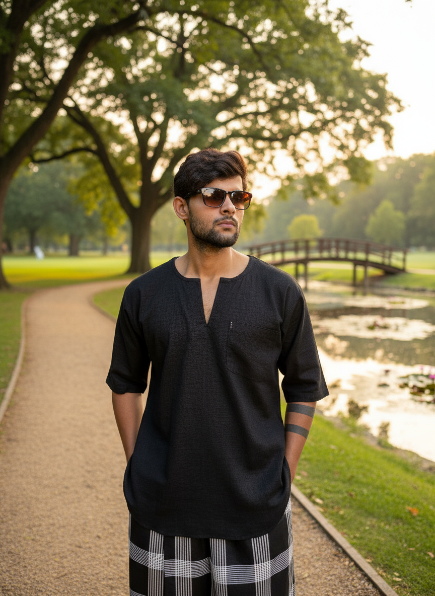 Black halfsleeve kurta for men