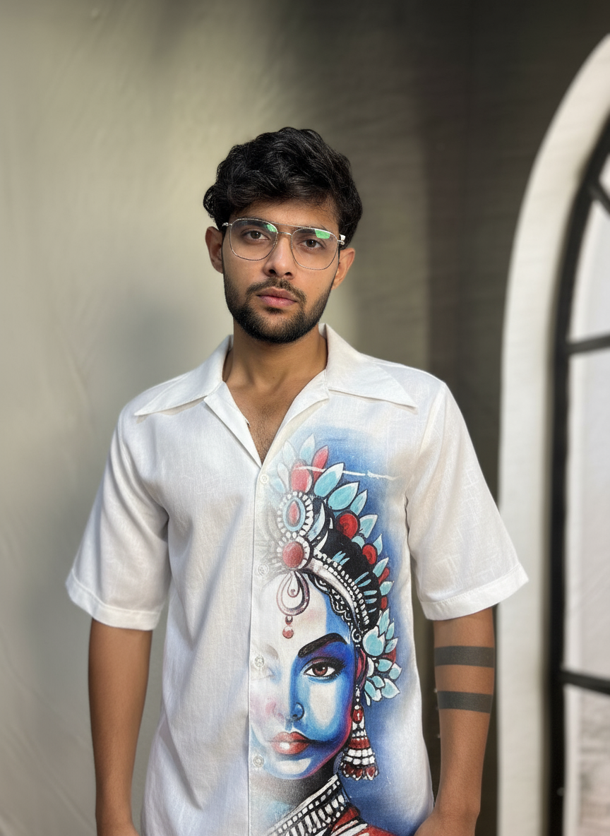Deity graphic white print kurta for men