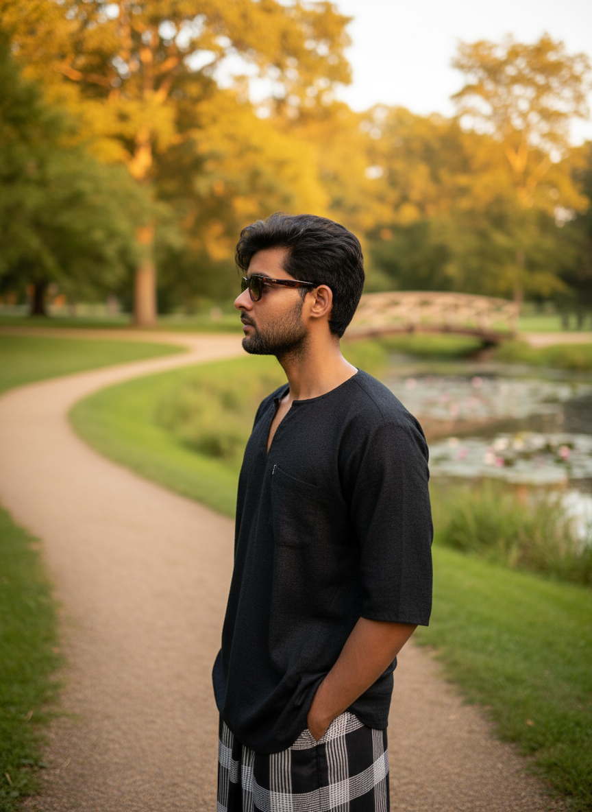 Black halfsleeve kurta for men