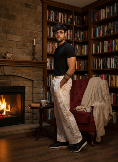 Floral cream digital print poly linen pajama for men – elegant ethnic wear