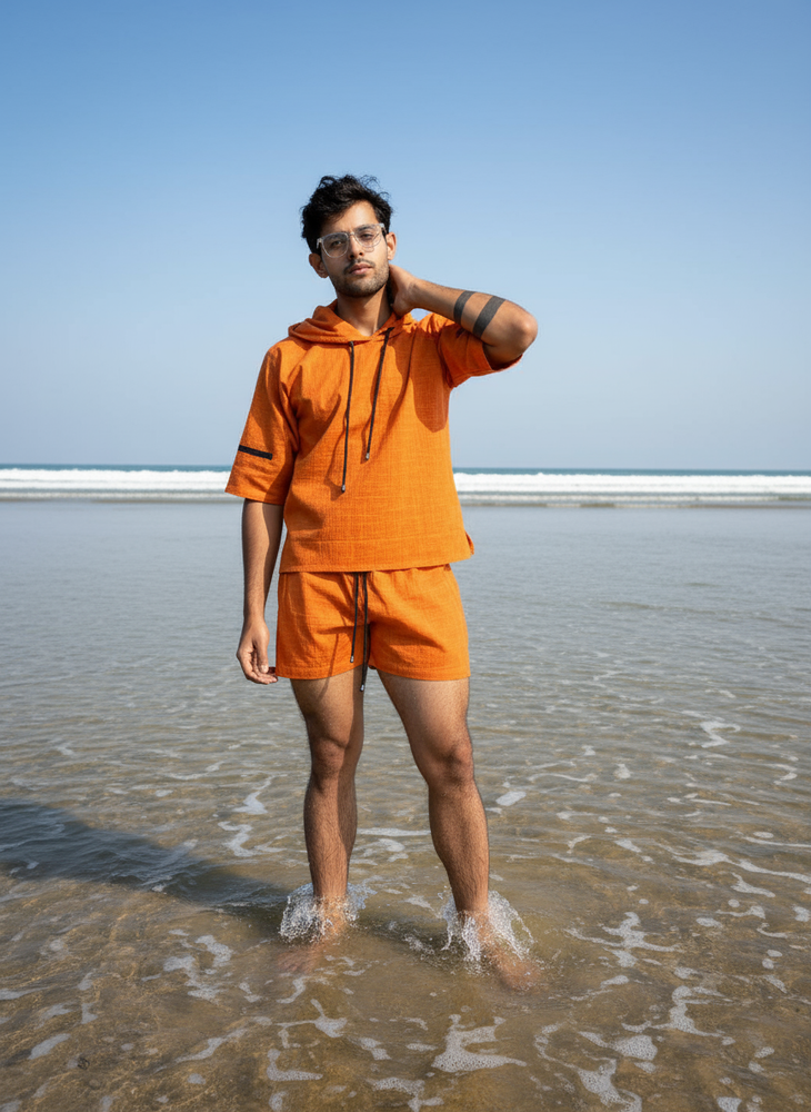 Bright Orange Beach Hoodie Co-ord Set for Men – Limited Edition