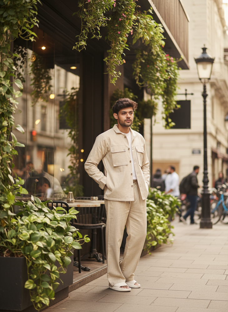 
                      
                        Men’s Casual Biege Blazer and pajama pant set  – Sand Beige
                      
                    