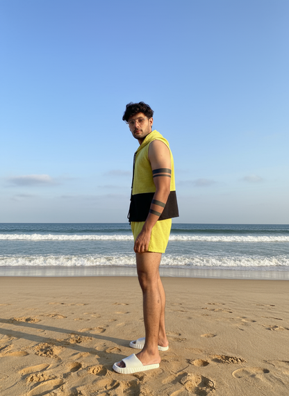 Men's cotton beach wear set – sleeveless hooded top and shorts