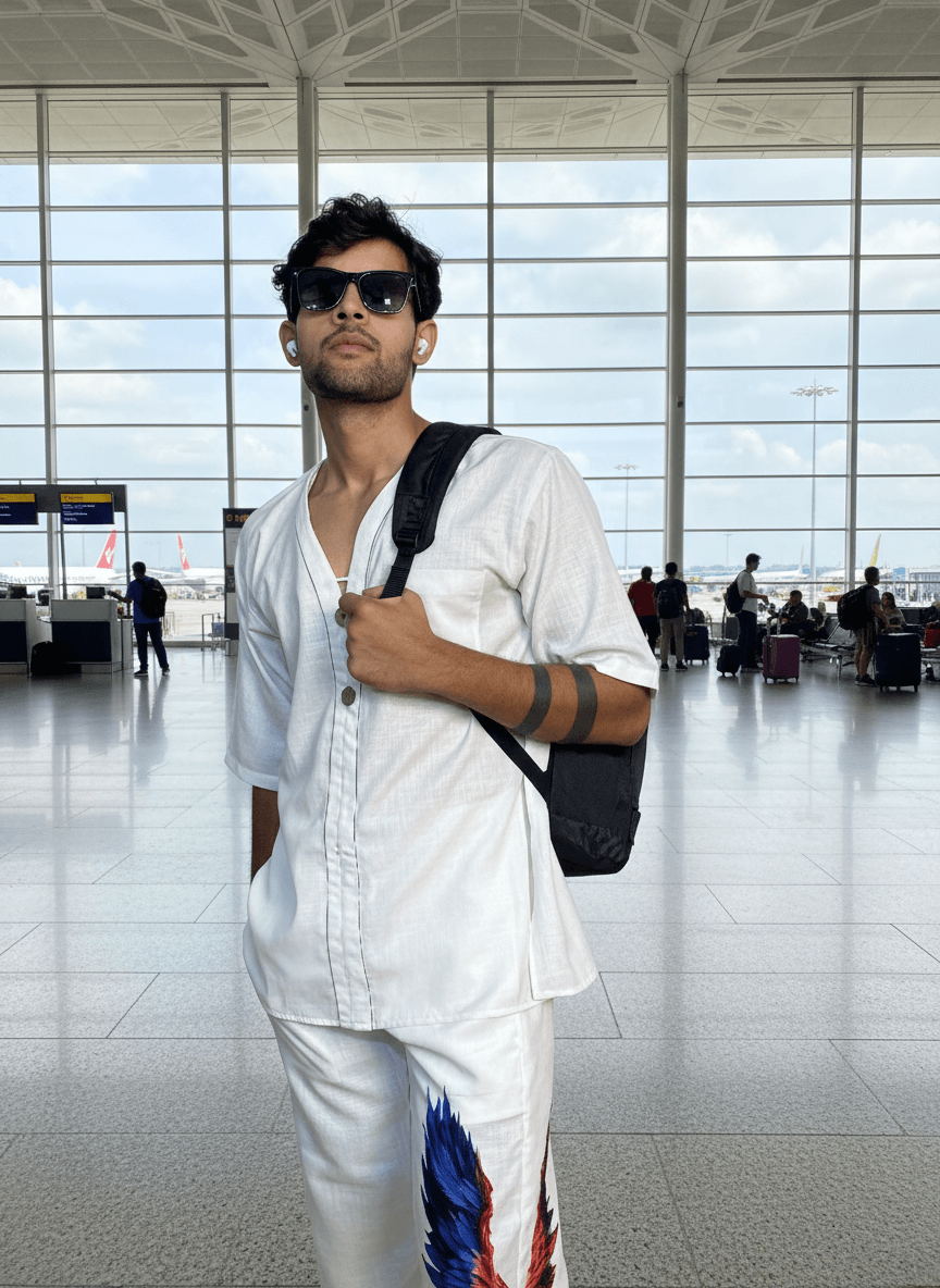 White Wing Pattern Beach Shirt & Pajama pants Set for Men