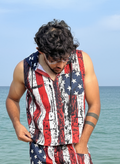 star and stripe print beach sleeveless co-ord set for men