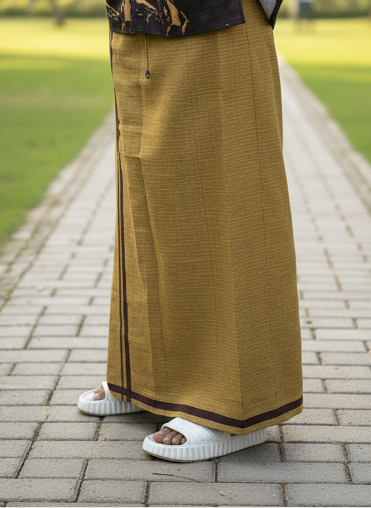 Mustard brown with Dark brown stripes pajamalungi for men's