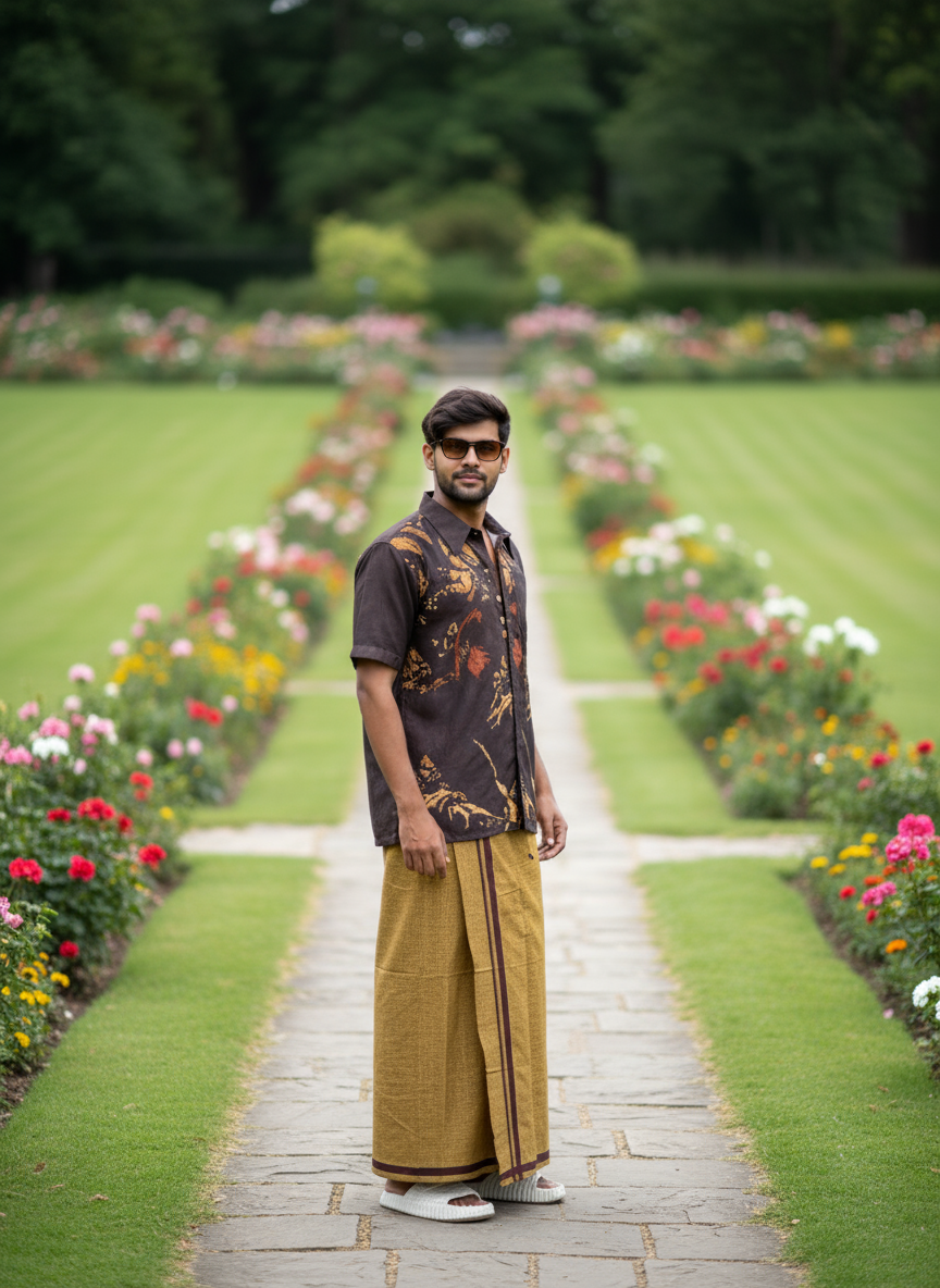 Mustard brown with Dark brown stripes pajamalungi for men's