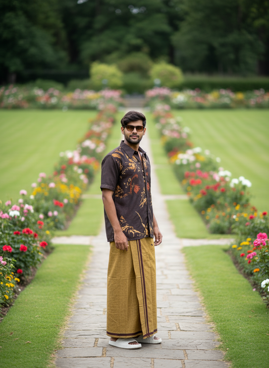 Mustard brown with Dark brown stripes pajamalungi for men's