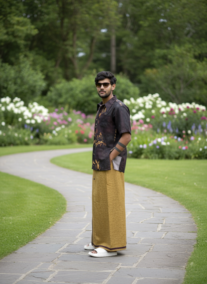 Mustard brown with Dark brown stripes pajamalungi for men's