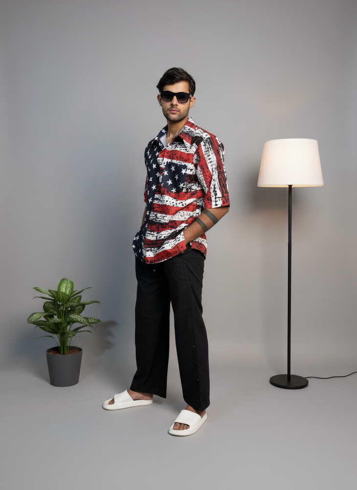 American Star & Stripe Flag Print Shirt and Pant- Men’s Summer Wear