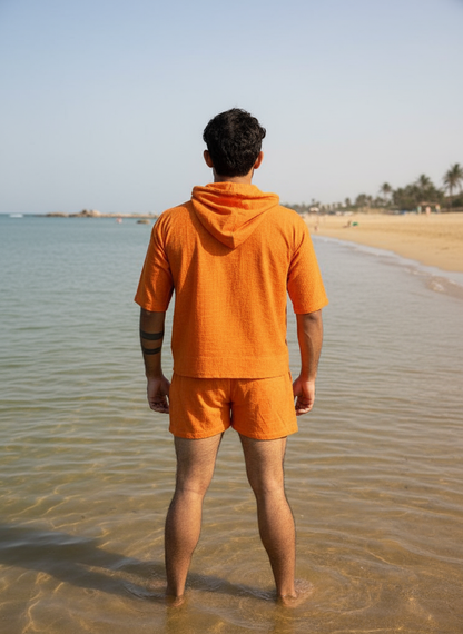 Bright Orange Beach Hoodie Co-ord Set for Men – Limited Edition