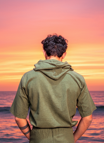 Olive Green Half Sleeve Beach Hoodie for Men – Limited Edition