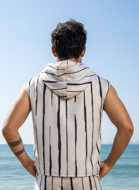 Printed Sleeveless hooded Beach wear for Men