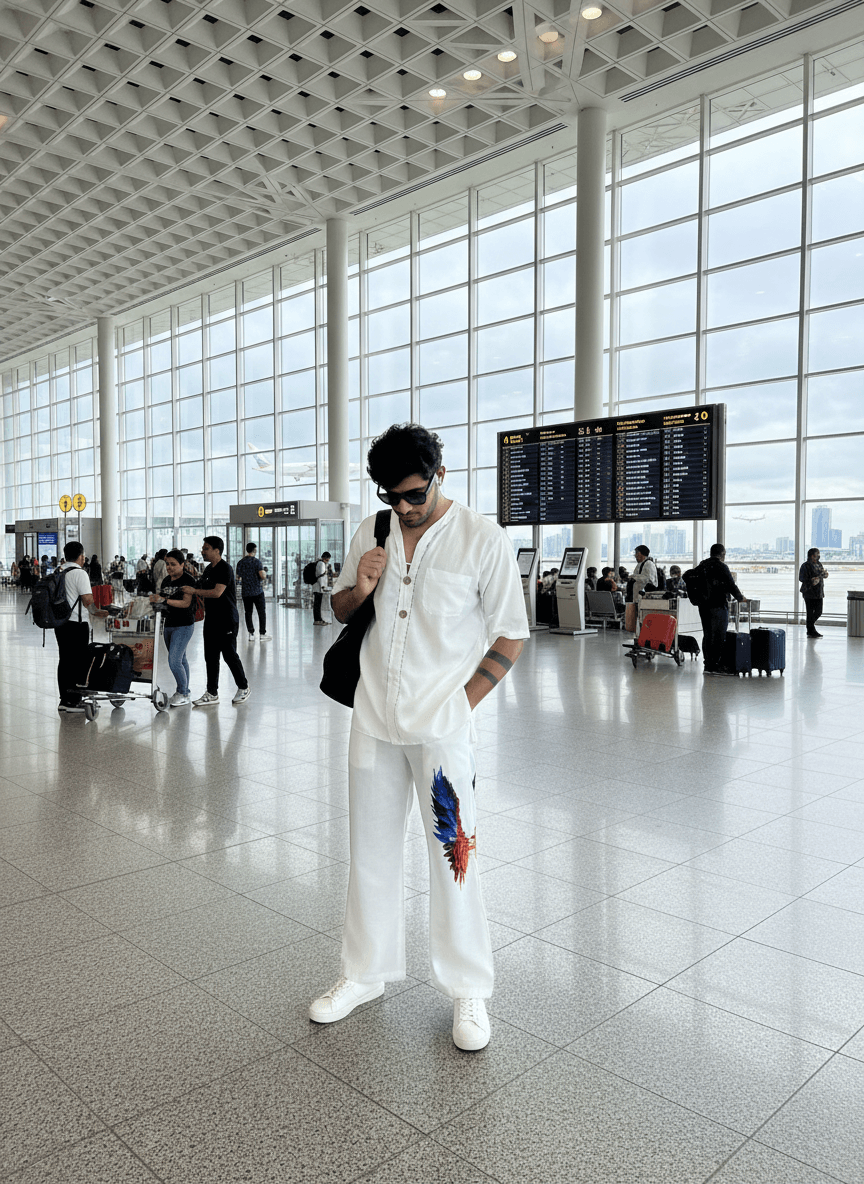 White Wing Pattern Beach Shirt & Pajama pants Set for Men