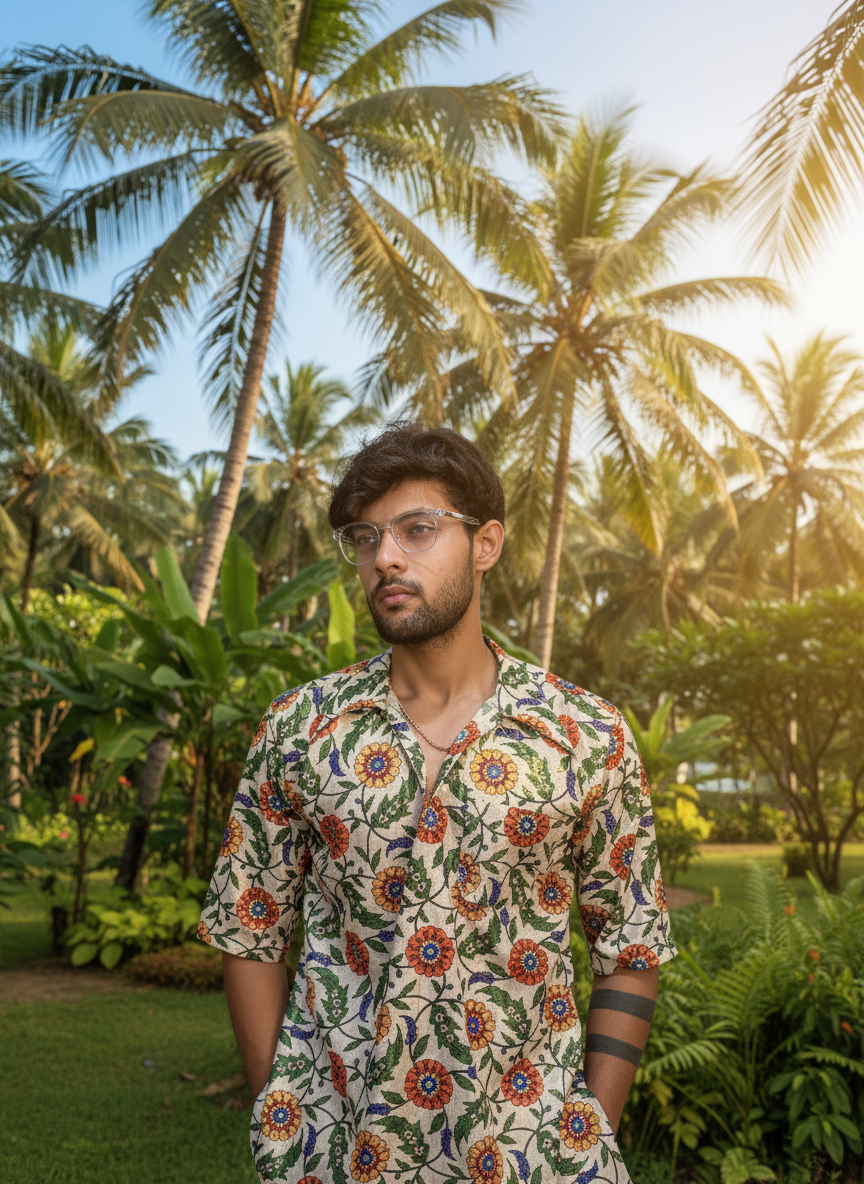 Colorful multicolor flower kurta for men